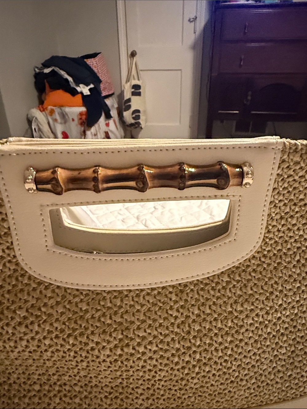 Spartina 449 Straw Crossbody with Cream Trim and Bamboo Accent - Picture 4 of 9